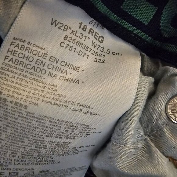 Levis 511 18R Slim Fit Boys Denim Jeans W29"xL31" Eco Performance 365 Tru Temp - Picture 3 of 10